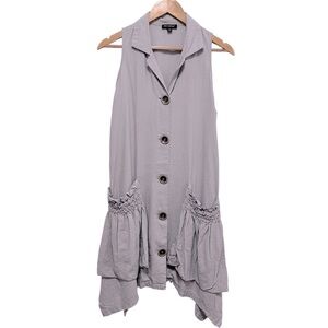 FOR CYNTHIA Linen Blend Sleeveless Shark Bite Hem Dress Oversized XS